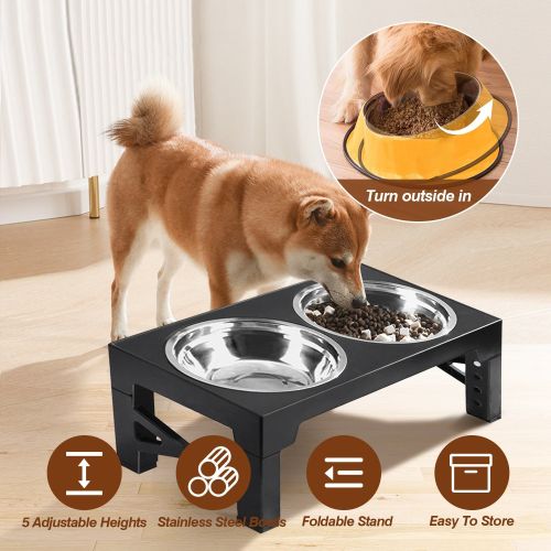 Dog Raised Bowls with 6 Adjustable Heights Stainless Steel Elevated Dog Bowls Foldable Double Bowl Dog Feeder for Small Medium Large Size Dog Dog Raised Bowls with 6 Adjustable Heights Stainless Steel Elevated Dog Bowls Foldable Double Bowl Dog Feeder for Small Medium Large Size Dog
