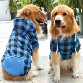 Plaid Dog Hoodie Pet Clothes Sweaters with Hat and Pocket Christmas Classic Plaid Small Medium Dogs Dog Costumes (colour: Zipper pocket coat blue black plaid, size: 4XL (chest circumference 82, back length 62cm))